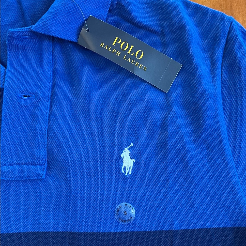 NWT Polo by Ralph Lauren Men's Cotton Mesh Polo Shirt. Royal/Navy Blue Stripes. - Picture 8 of 16